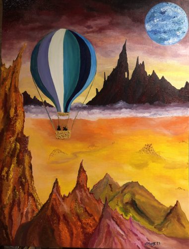 Huile sur toile en lin 130x100 cm @Crann Piorr'Art 2023
Roman de Jules Verne : 
15 jours en Ballon